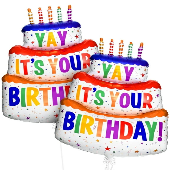 KatchOn, Giant Happy Birthday Balloon - 40 Inch, Pack of 2 | Happy Birthday Printed Balloons | Yay Balloon for Happy Birthday Decorations | Happy Mylar Birthday Balloons, Rainbow Birthday Decorations