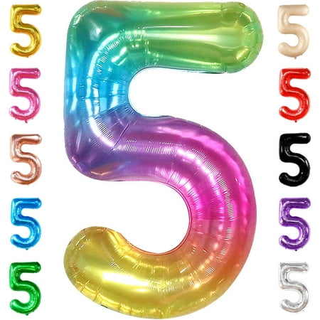 KatchOn, Giant Rainbow 5 Balloon Number - 40 Inch, Four Balloon | Number 5 Balloons for Birthdays | 5 Year Old Balloons for 5th Birthday Decorations Girl | Number Balloons for Anniversary Decorations