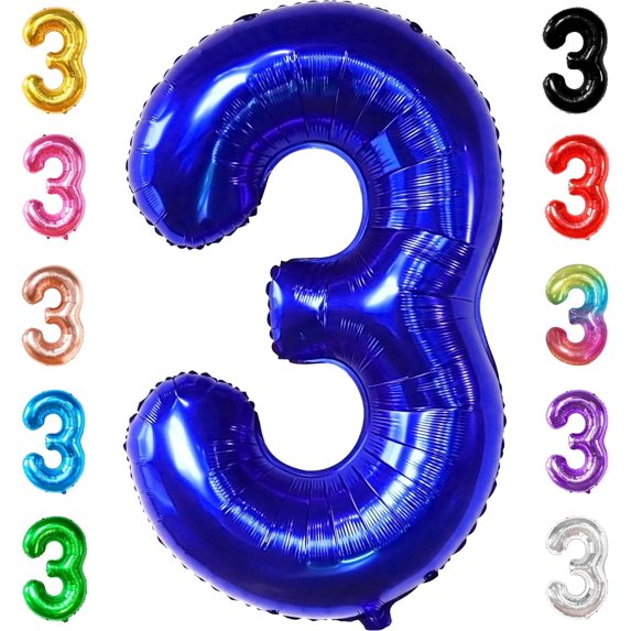 KatchOn, Giant Royal Blue Number 3 Balloon - 40 Inch | Navy Blue 3 Balloon Number | Construction Balloons 3rd Birthday Decorations for Boys | Anniversary Decorations