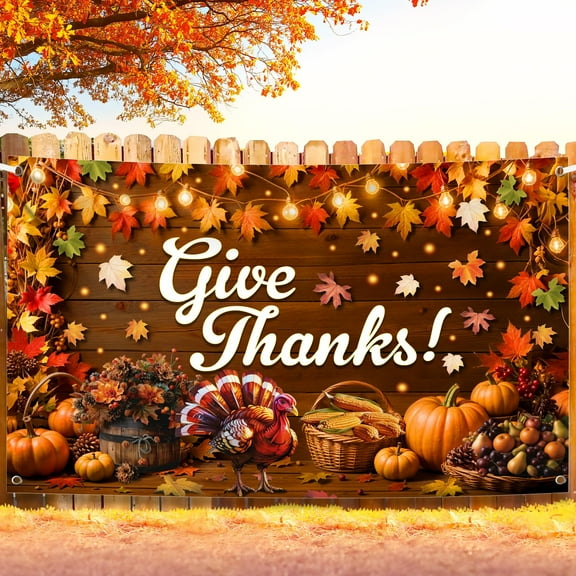 KatchOn, Give Thanks Banner - XtraLarge, 72x44 Inch | Thanksgiving Backdrop for Thanksgiving Party Decorations | Thanksgiving Wall Backdrop | Happy Thanksgiving Banner for Thanksgiving Decorations