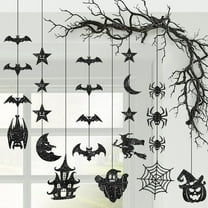 KatchOn, Glitter Black Halloween Garland - Pack of 8 | Black Hanging Bats Halloween Decoration | Witch Garland, Glitter Pumpkins Garland, Hanging Halloween Decorations | Halloween Ceiling Decorations