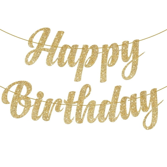 KatchOn, Glitter Gold Happy Birthday Banner Prestrung - 10 Feet, NO DIY | Gold Happy Birthday Sign | Happy Birthday Gold Banner for Gold Birthday Decorations | happy birthday decorations gold banner