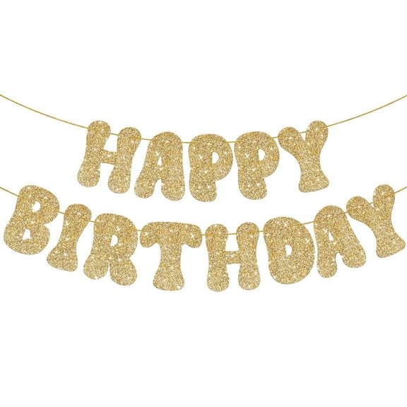KatchOn, Glitter Gold Happy Birthday Banner Prestrung - 10 Feet | Gold Happy Birthday Sign | Gold Birthday Banner for Happy Birthday Decorations | Happy Birthday Gold Banner for Gold Birthday Decor