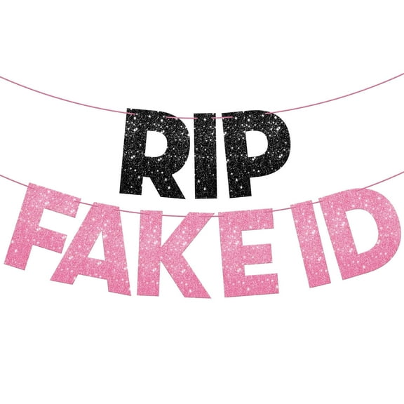 KatchOn, Glitter RIP Fake ID Banner Black and Pink - Prestrung, 10 Feet | Rip Fake Id Sign for Pink 21st Birthday Decorations | Happy 21st Birthday Banner for Funny 21st Birthday Decorations For Her
