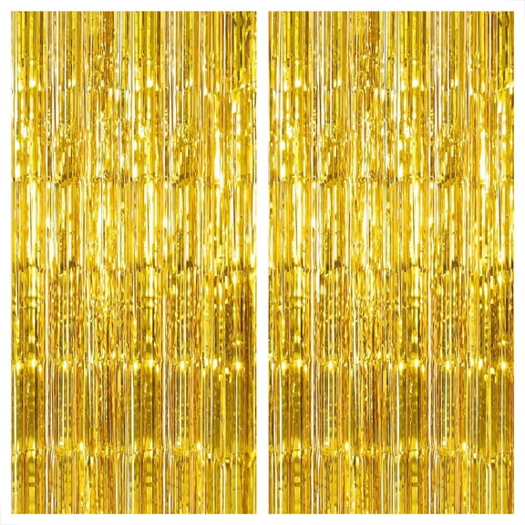 KatchOn, Gold Backdrop Curtain - 2 Pcs | Foil Fringe Curtain for 50th Birthday Decorations | Gold Streamers for New Years, Casino, Bachelorette, 50th Anniversary Decorations