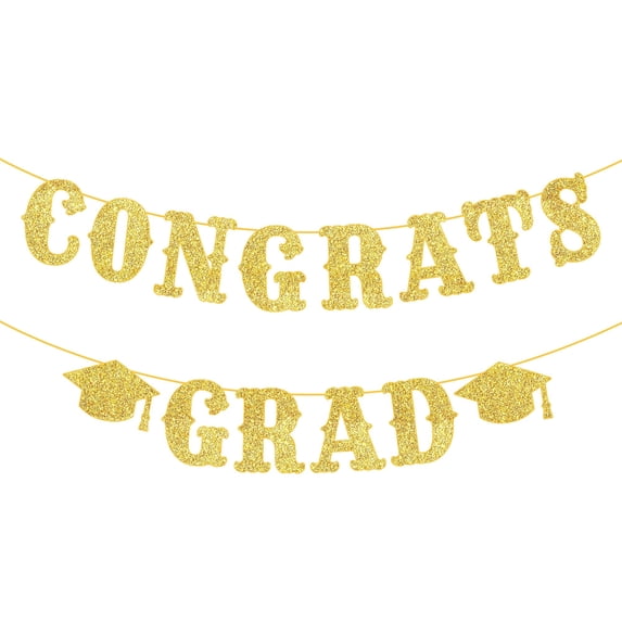 KatchOn, Gold Glitter Congrats Grad Banner 2026 - No DIY, 10 Feet | Congrats Grad Graduation Decor | Graduation Decorations Class of 2026 | Congratulations Banner for Gold Graduation Decorations 2026