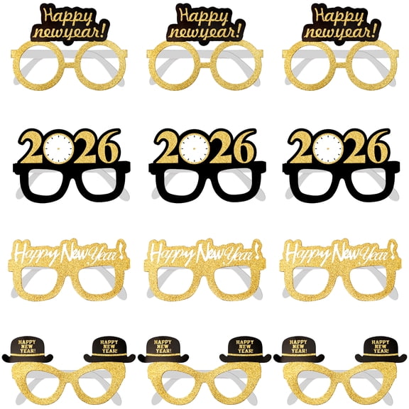 KatchOn, 2026 Glasses New Year Eve - Pack of 12 | Happy New Year Eyeglasses 2026 for New Years Eve Party Supplies 2026 | NYE Party Glasses | Happy New Years Decorations 2026 | NYE Sunglasses 2026