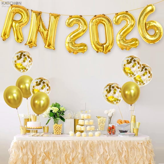 KatchOn, Gold RN 2026 Balloons - 16 Inch | RN Balloons Graduation | Rn Balloon Letters,Nurse Graduation Decorations 2026 | RN Graduation Party Decorations | Nursing School Graduation Decorations 2026