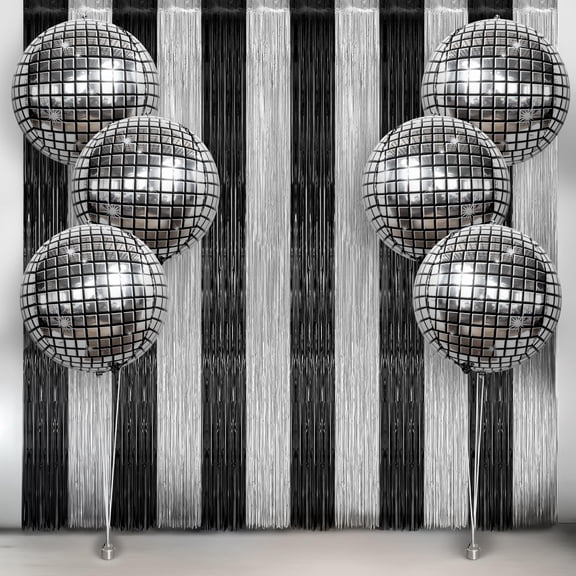 KatchOn, Graduation Decorations Set - Big, Pack of 8 | 4D Disco Ball Balloons with Black and Silver Fringe Backdrop for Prom Send Off Decorations 2026 | Black and Silver Graduation Decorations