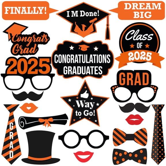 KatchOn, Graduation Photo Booth Props - Pack of 34 | Orange and Black Grad Photo Props for Grad Decor | Grad Photo Props 2026 | Graduation Decorations 2026
