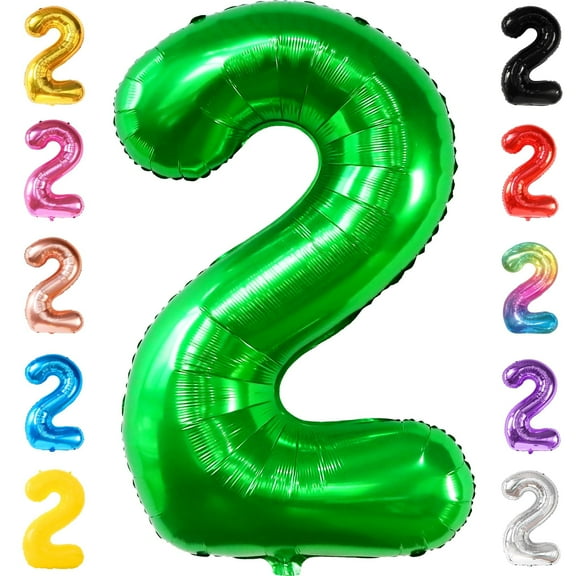 KatchOn, Green 2 Balloons for Birthday Party - Giant, 40 Inch | Green 2 Balloon Number | Dinosaur 2nd Birthday Decorations for Boys | Number 2 Balloon for Tractor birthday Decorations | Two Balloons