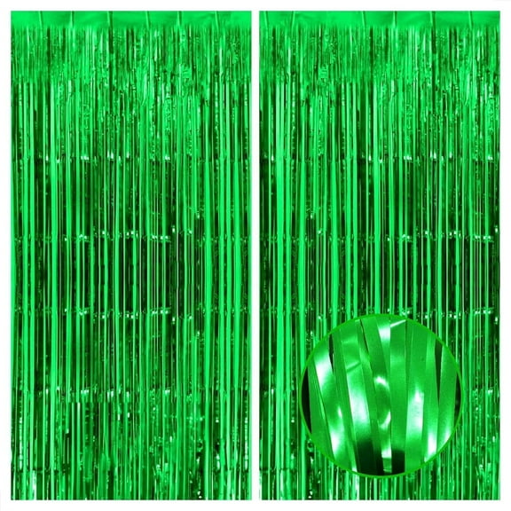 KatchOn, Green Streamers Party Decorations -3.2x8 Feet, Pack of 2 | Green Backdrop Curtain, Green Birthday Decorations | St Patricks Day Decorations | Green Fringe Curtains, Jungle Party Decorations