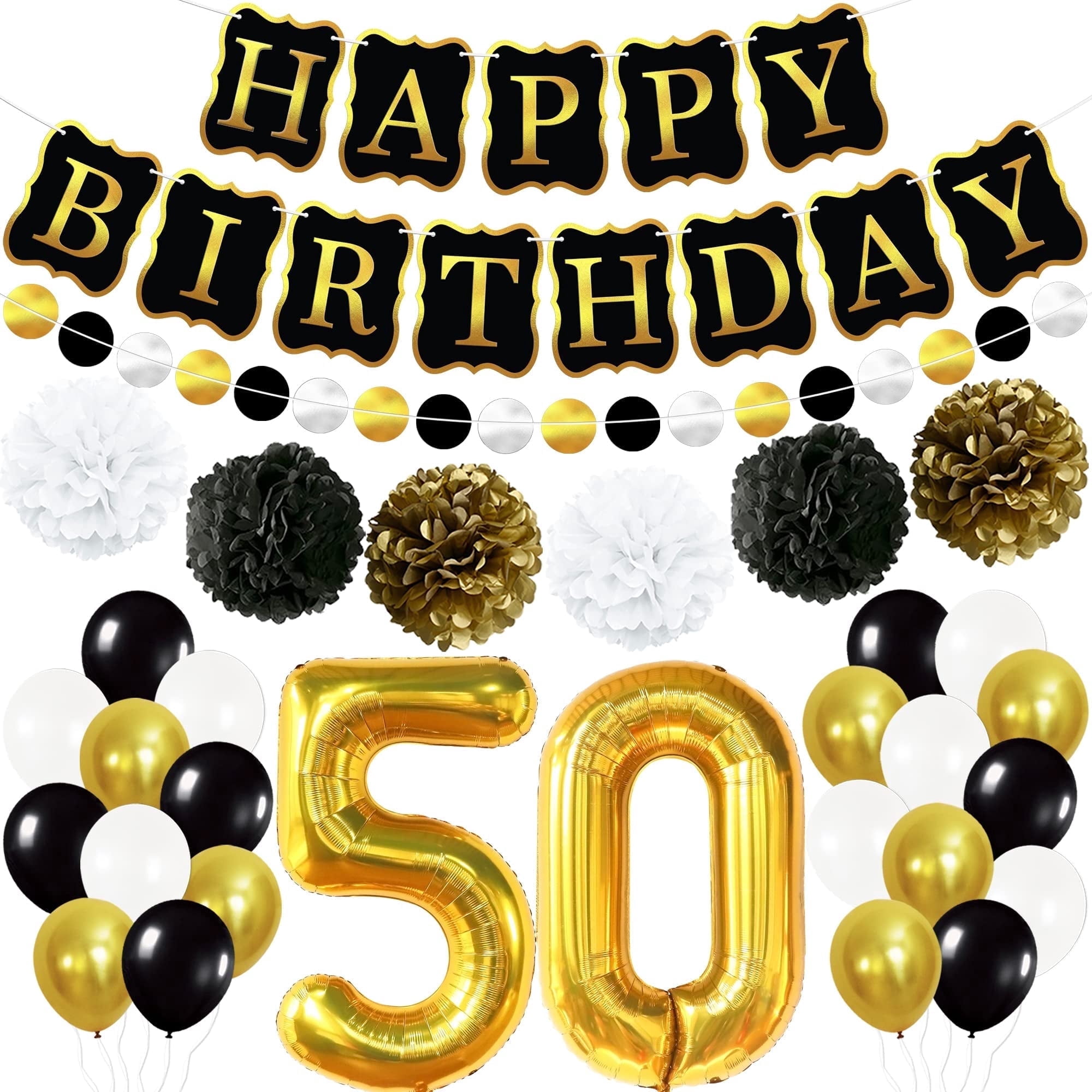 KatchOn Happy 50th Birthday Decoration Set, Pack of 48, Black and Gold