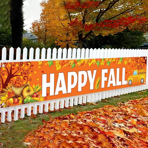 KatchOn, Happy Fall Yard Banner - XtraLarge, 120x20 Inch | Fall Festival Decorations Outdoor | Fall Banners for Fall Decorations | Friendsgiving Party Decorations | Thanksgiving Outdoor Decorations