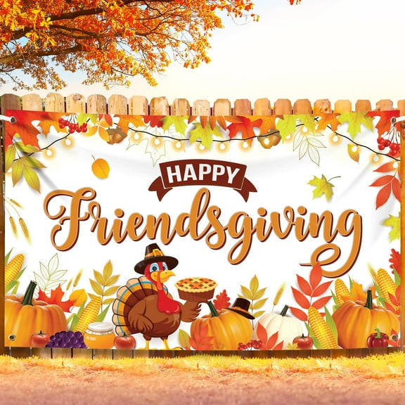 KatchOn, Happy Friendsgiving Banner - XtraLarge, 72x44 Inch | Friendsgiving Backdrop for Photography, Happy Friendsgiving Decorations | Friendsgiving Party Decorations, Happy Thanksgiving Decorations