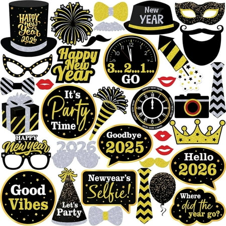 KatchOn, NYE Photo Booth Props 2026 - Pack of 36 | 2026 Photo Booth Props, New Years Eve Party Supplies 2026 | Happy New Years Decorations 2026 | NYE Decorations 2026