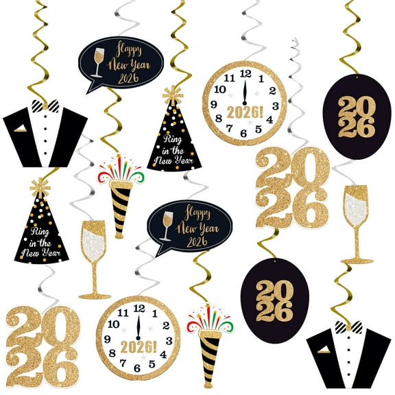 KatchOn, Happy New Year Hanging Swirls 2026 - Pack of 30, NO DIY | Happy New Year Decorations 2026 | New Years Eve Party Supplies 2026 Decorations | NYE Decorations 2026 | New Years Eve Decorations