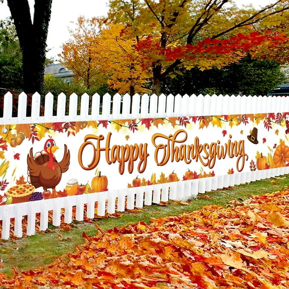 KatchOn, Happy Thanksgiving Banner Outdoor - Xtralarge, 120x20 Inch | Thanksgiving Yard Banner for Thanksgiving Decorations Outdoor | Happy Thanksgiving Backdrop for Thanksgiving Yard Decorations
