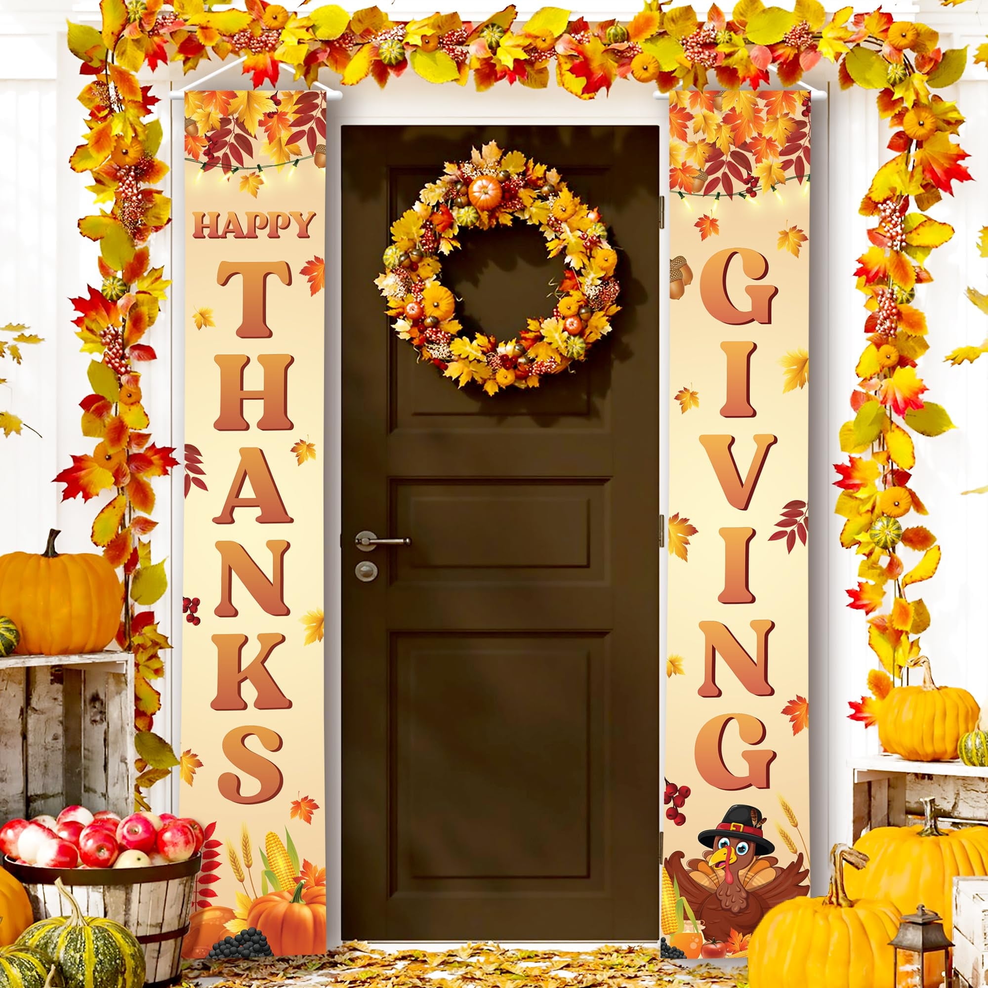 KatchOn, Happy Thanksgiving Banner Outdoor - Xtralarge 72x12 Inch | Thanksgiving Door Banner for Thanksgiving Door Decorations | Thanksgiving Banners for Front Door | Thanksgiving Decorations Outdoor