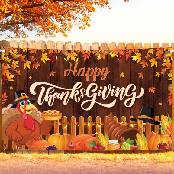 KatchOn, Happy Thanksgiving Banner - XtraLarge, 72x44 Inch | Happy Thanksgiving Backdrop for Thanksgiving Party Decorations | Thanksgiving Wall Banner, Thanksgiving Decorations | Fall Decorations