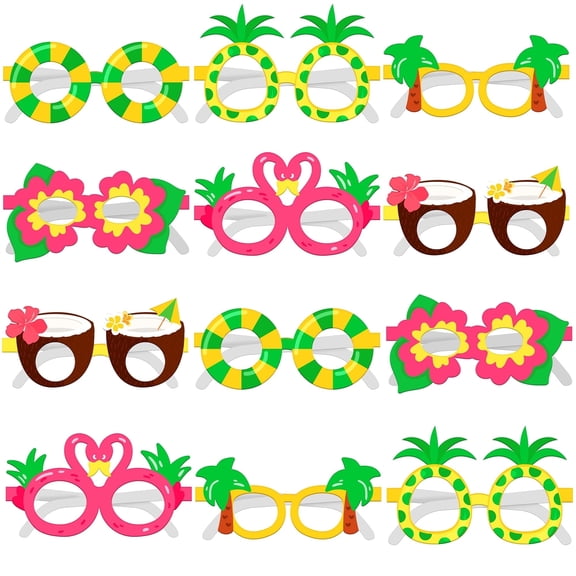 KatchOn, Hawaiian Luau Party Glasses - Pack of 12 | Luau Photo Booth Props, Luau Party Decorations | Luau Glasses for Hawaiian Party Decorations | Hawaiian Glasses for Beach Themed Party Decorations