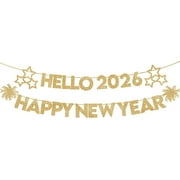 KatchOn, Glitter Gold Happy New Year Banner 2026-10 Feet, No DIY | Hello 2026 Banners for Happy New Year Decorations 2026 | New Years Banner, New Years Eve Party Supplies 2026 | NYE Decorations 2026