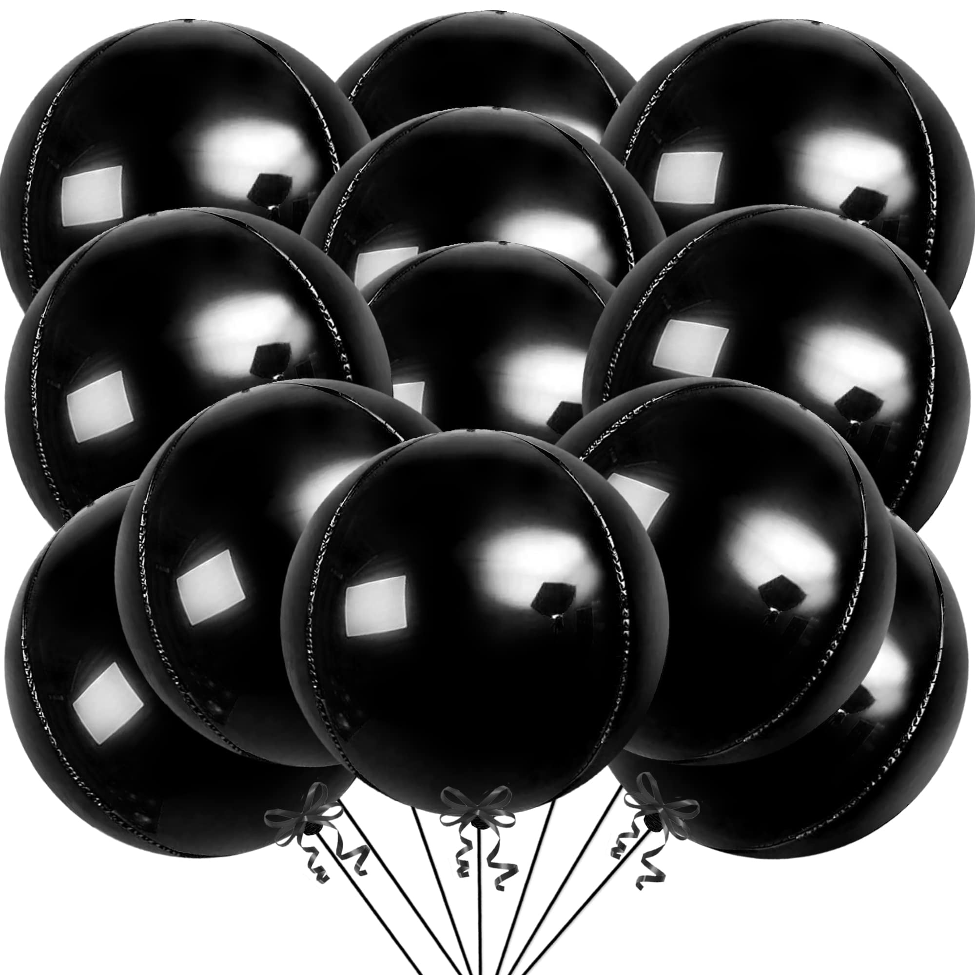 KatchOn, Huge Black Foil Balloons - 22 Inch, Pack of 12 | Round 4D Balloon | Black Party Decorations | Mylar Balloons For Birthday, Bachelorette | Halloween Decor Indoor | New Year Decorations 2026