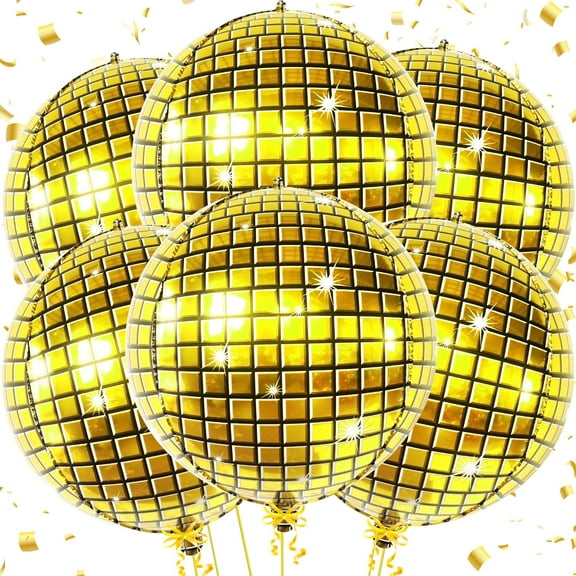 KatchOn, Huge Gold Disco Ball Balloons - 22 Inch Pack of 6 | 4D Disco Balloon, Gold Party Decorations | Balloons, Decorations | Disco Ball Decoration