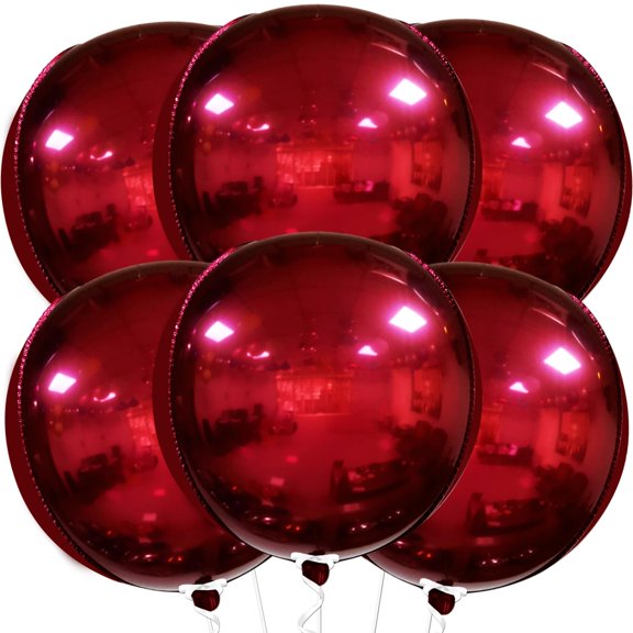 KatchOn, Huge Metallic Red Balloons - 22 Inch, Pack of 6 | Round 4D Mylar Balloon for Merry Christmas Decorations, Red Party Decorations | Burgandy Balloons for Fall Decor, Vampire Party Decoration