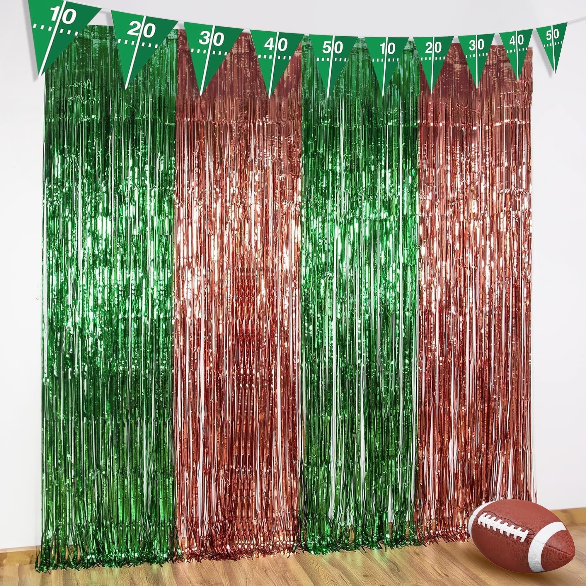 KatchOn, Large 13x8 Feet Green and Brown Fringe Backdrop - Pack of 4 Football Streamers | Football Backdrop, Football Party Decorations | Football Party Backdrop, Football Birthday Party Decorations