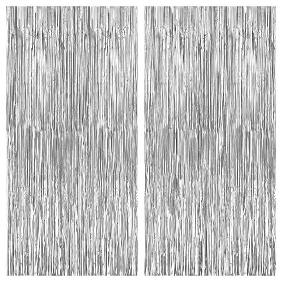 KatchOn, Large Silver Backdrop Curtain - 3.2x8 Feet, Pack of 2, Silver Streamers Backdrop | Silver Fringe Backdrop for Silver Party Decorations