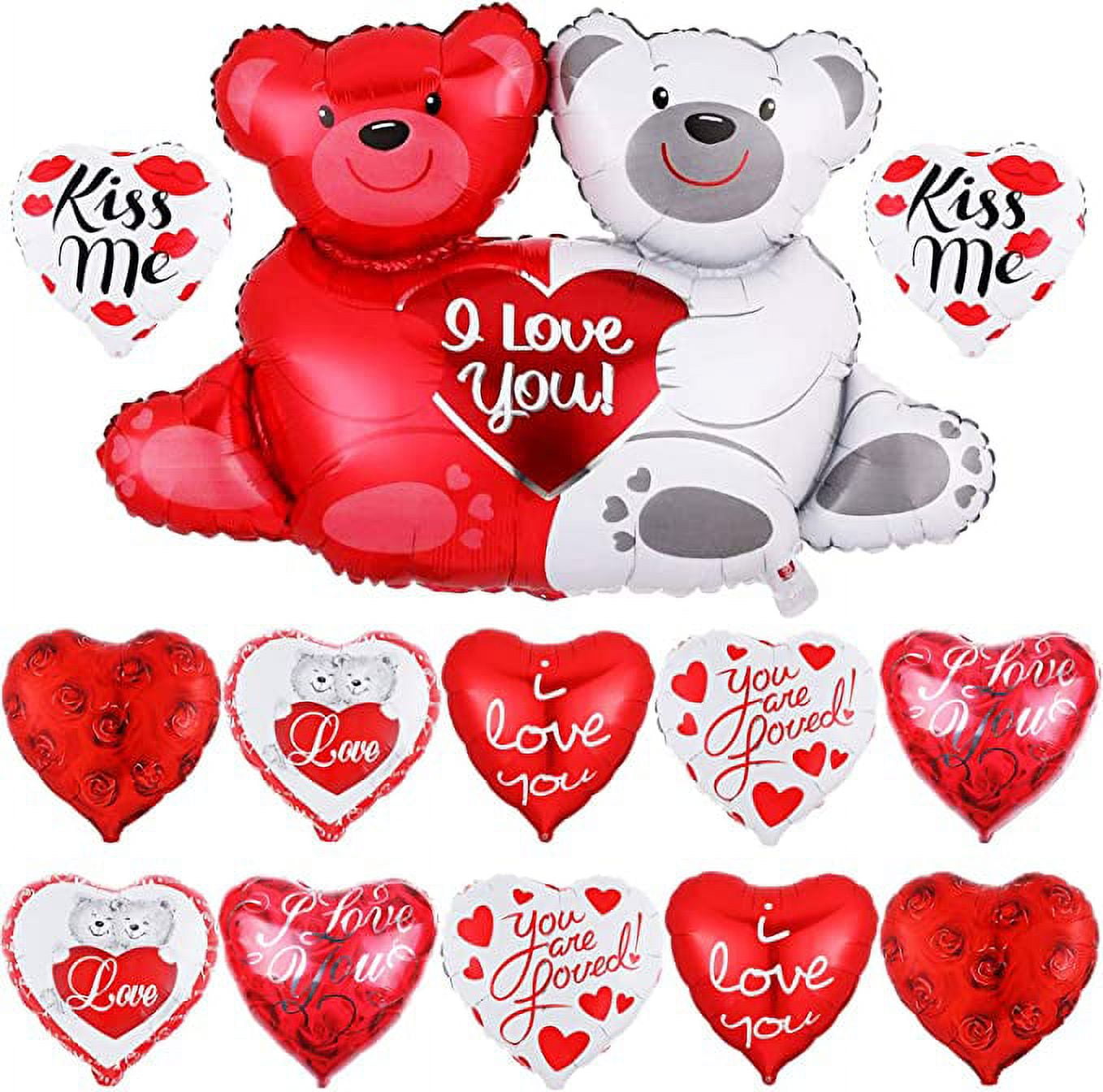 KatchOn, Large Teddy Bear Balloons Set - 40 Inch, Pack of 12 | Anniversary Balloons, I Love You Balloons for Special Night, Anniversary Decorations | Happy Anniversary Balloons, Red Heart Balloons
