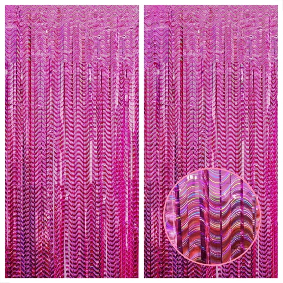 KatchOn, Laser Pink Backdrop Curtain - Large, 3.2x8 Feet, Pack of 2 | Laser Pink Streamers for Pink Party Decorations | Pink Fringe Backdrop