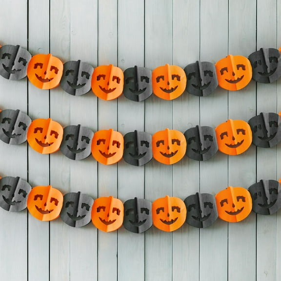 KatchOn, Long Pumpkin Halloween Garland - 10 Feet, 3 Strings, No DIY | Black and Orange Pumpkin Garland for Halloween Party Decorations | Halloween Pumpkin Banner for Vintage Halloween Decorations