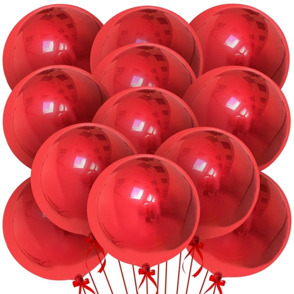 KatchOn, Metallic Red Halloween Balloons - 22 Inch, 12 Pieces | 4D Sphere Red Metallic Halloween Balloons, Halloween Day Decorations, Red Party Decorations  | Red Halloween Foil Balloons, Red Mylar B