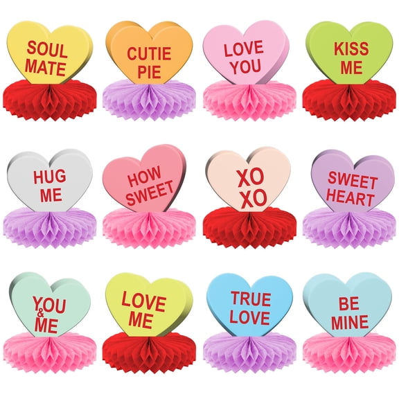 KatchOn, Multicolor Valentines Centerpieces for Tables - Pack of 12 | Valentine Table Decorations, Conversation Hearts Decorations | Valentines Day Decorations | Heart Decorations
