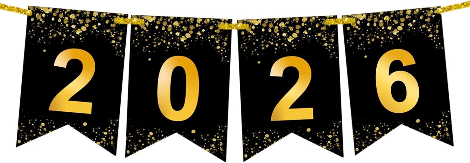KatchOn, New Year Banner 2026 Sign - 8 Feet, No DIY | Black and Gold ...