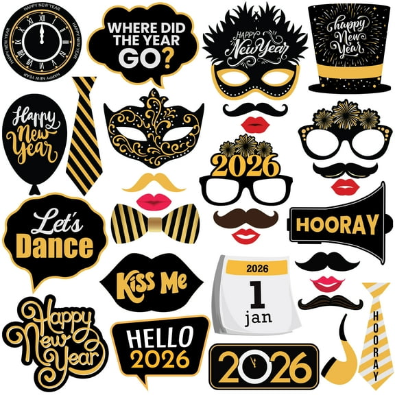 KatchOn, Happy New Years Photo Booth Props 2026 - Huge, Pack of 30 | New Years Eve Photo Booth Props 2026 | Happy New Year Decorations 2026 | New Years Eve Party Supplies 2026 for Nye Party Favors