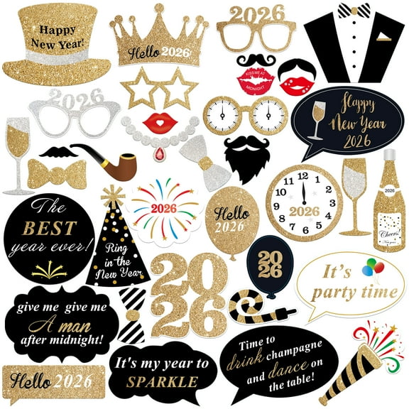 KatchOn, New Year Photo Booth Props 2026 - Huge, Pack of 35 | New Year Eve Photo Booth Props 2026 for Happy New Year Decorations 2026