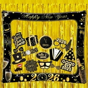 KatchOn, New Years Eve Photo Booth Frame Set - 30 Inch- Pack of 38 New Years Photo Booth Props for Happy New Years Decorations 2026 | Gold Foil Fringe Curtains, New Years Eve Party Supplies 2026