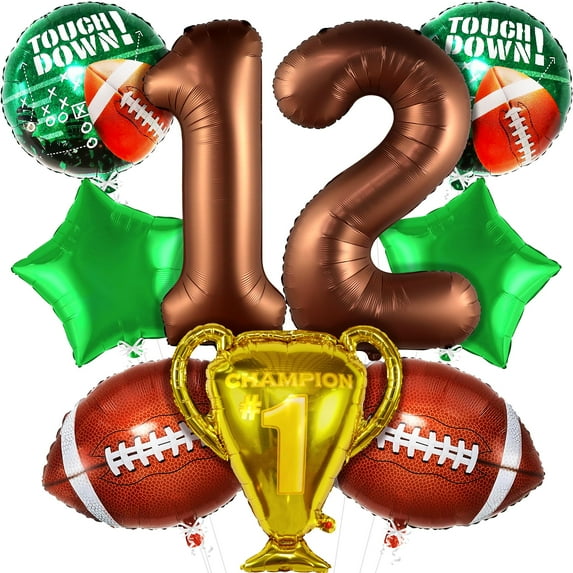 KatchOn, Number 12 Balloon 12th Football Birthday Balloons - 40 Inch, Brown 12 Balloons | Pack of 8, Football Birthday Decorations, Football Decorations, Sports Theme Birthday Party Supplies