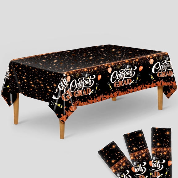 KatchOn, Orange and Black Graduation Tablecloth - Large 108x54 Inch, Pack of 3 | Congrats Grad Tablecloth | Black and Orange Graduation Decorations 2026, Graduation Table Decorations Class of 2026