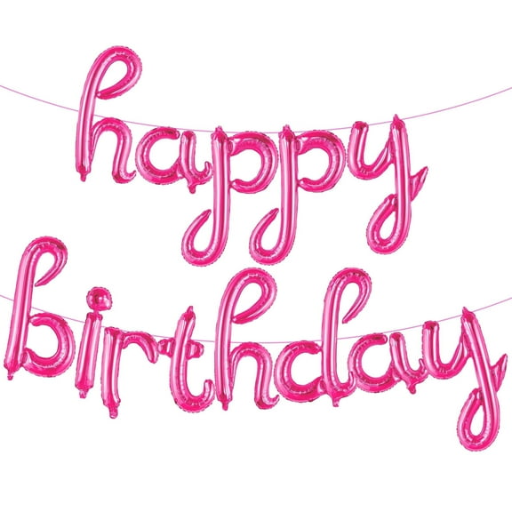 KatchOn, Pink Happy Birthday Balloon Banner - 16 Inch | Happy Birthday Cursive Sign, Hot Pink Happy Birthday Banner for Hot Pink Birthday Decorations | Pink Birthday Balloons, Pink Party Decorations