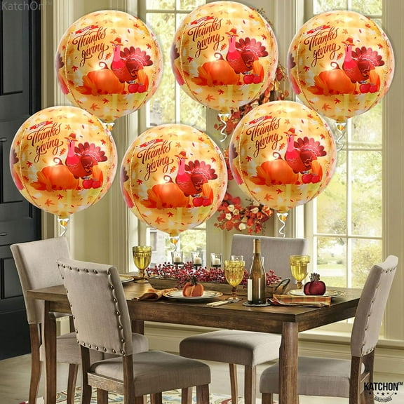 KatchOn, Happy Thanksgiving Balloons - Large 22 Inch, Pack of 6 | Thanksgiving Foil Balloons, Turkey Balloon
