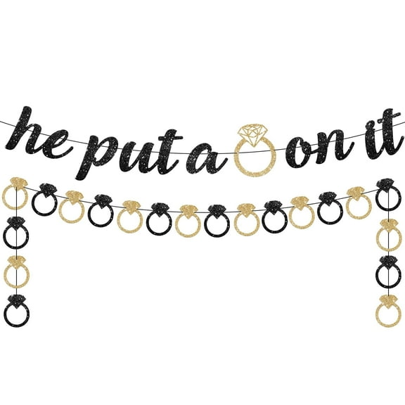 KatchOn, He Put a Ring On It Banner - 10 Feet, No DIY | Black and Gold Engagement Party Decorations | He Put A Ring On It Sign for Bachelorette Party Decorations, Bridal Shower Decorations