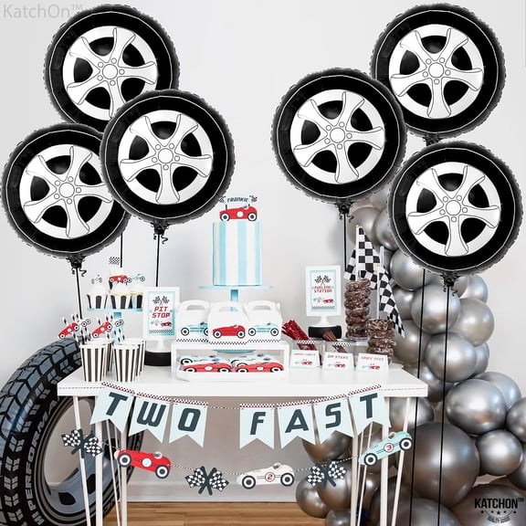 KatchOn, Race Car Black Tire Balloons - Big, 18 Inch, Pack of 6 | Two Fast Birthday Decorations
