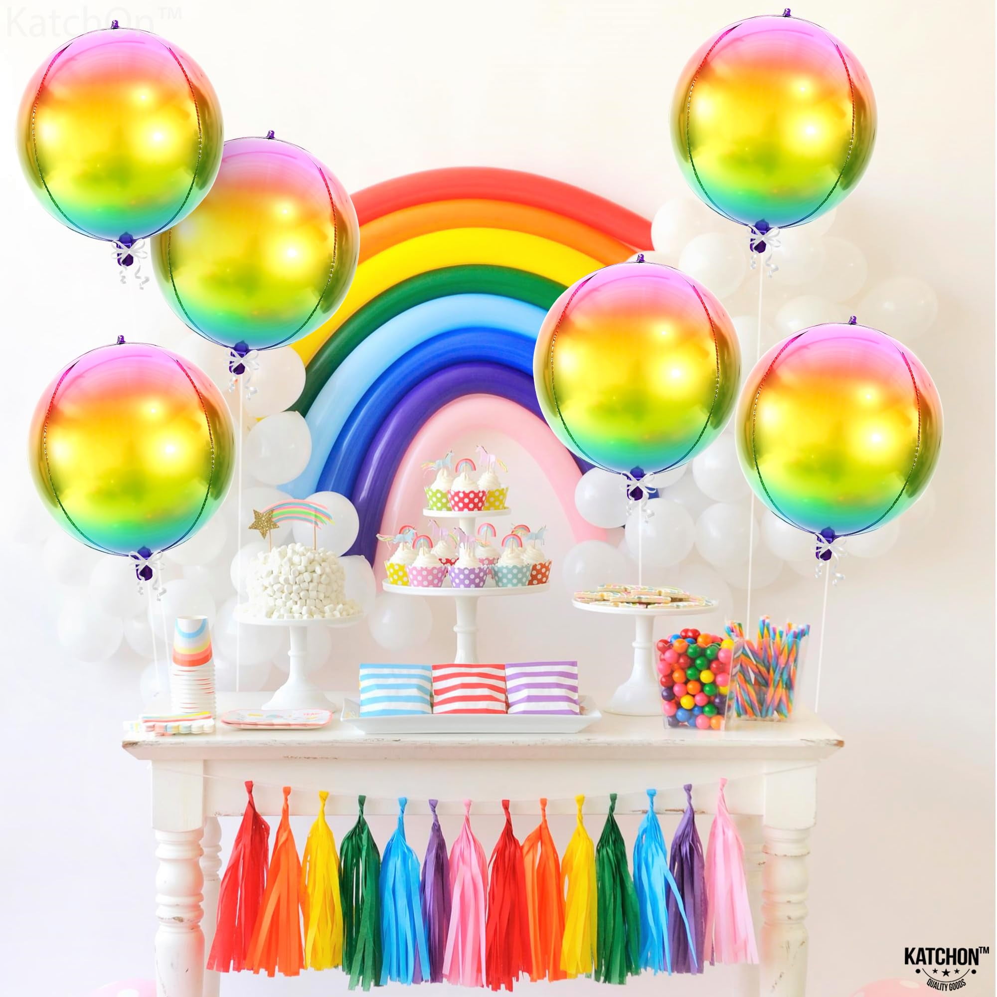 KatchOn Rainbow Happy Birthday Balloons - Pack Of 12 Helium-Supported 22-Inch Foil Mylar Balloons