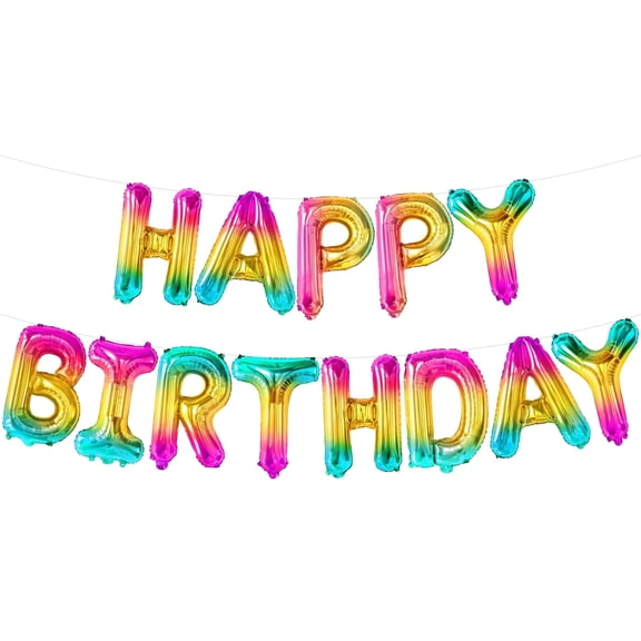 KatchOn, Rainbow Happy Birthday Balloons Letters - 16 Inch | Rainbow Happy Birthday Balloon Banner | Neon Happy Birthday Banner Balloons