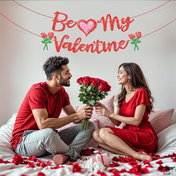 KatchOn, Red Glitter Be My Valentine Banner - 10 Feet, No DIY | Valentine's Day Decor, Will You Be My Valentine Sign for Valentines Day Decorations