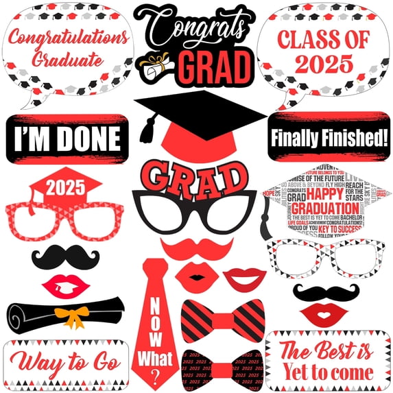 Red Props KatchOn, Red Graduation Photo Booth Props 2026 - Pack of 23 | Photo ...